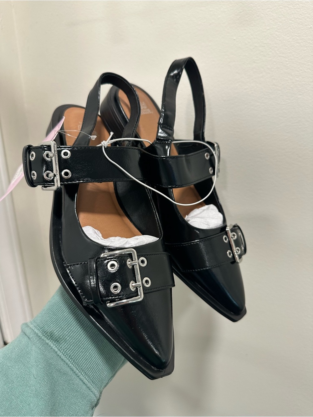 W Size 8 | Wild Fable Peyton Double Buckle Slingback Flats Black Patent Pointed